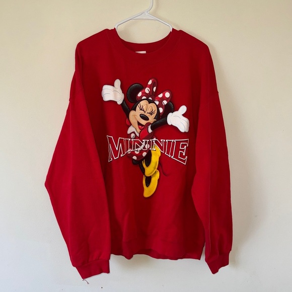 Vintage 90s Red Minnie Mouse Disneyland Pullover Crew Sweatshirt Size XL Adult - Picture 1 of 6